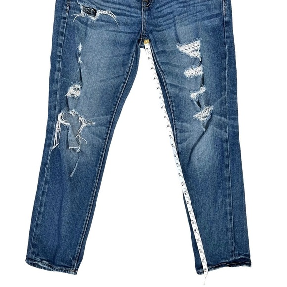 American Eagle AEO Y2K Distressed Grunge Frayed Slouchy Mid Rise Jeans Size 4 - Picture 14 of 16